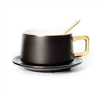Keramisk kaffekrus med underkop og ske